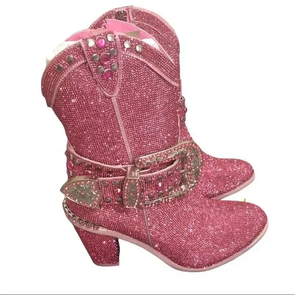 Pink Rhinestone Cowboy Boots‎ Size 11 New in Box - Picture 6 of 11